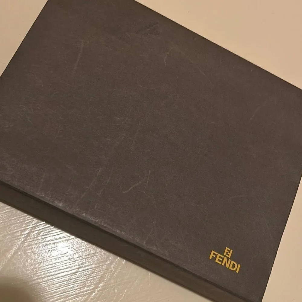 Fendi 6x4.5 Flap Top Lid Gift Box Black Gold Logo Luxury Display Storage
